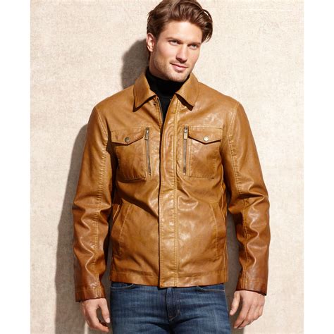 michael kors men's brown leather jacket